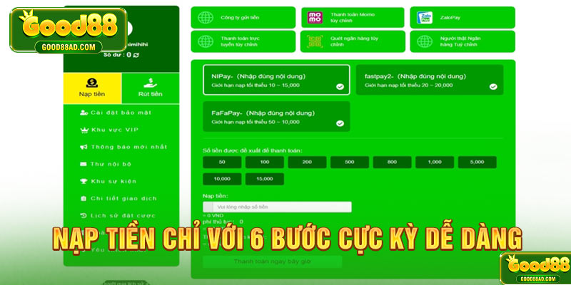 Nạp tiền chỉ với 6 bước cực kỳ dễ dàng